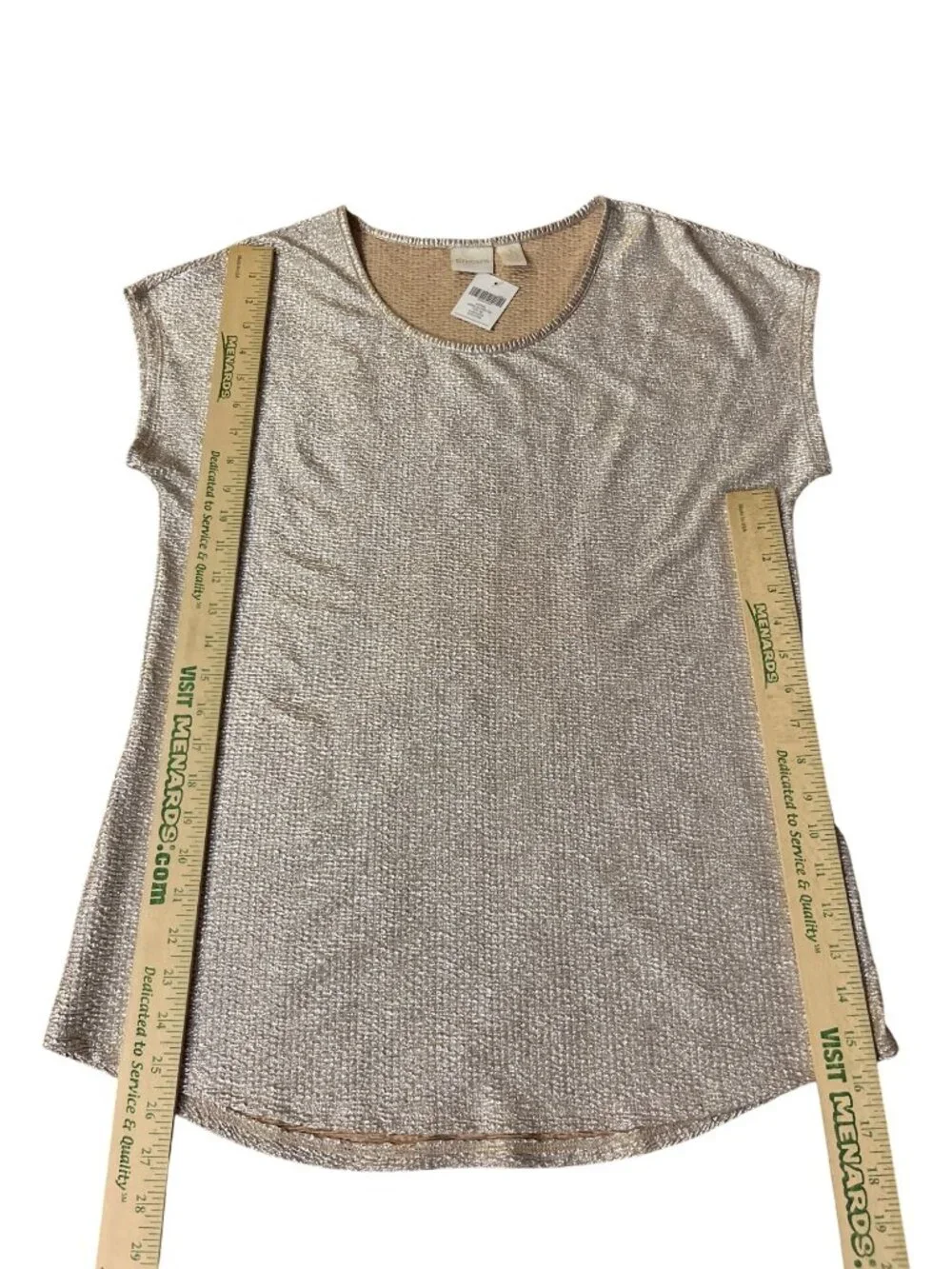 NEW Chicos Sierra Shimmer Tee Champagne Metallic Womens 1 M - Picture 10 of 15